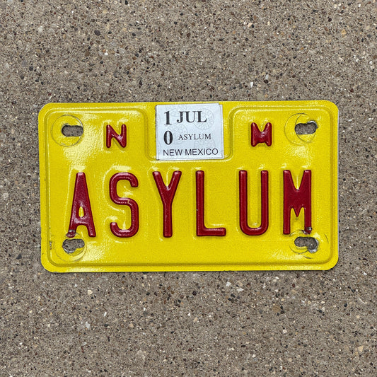 Photo of a 1992 2010 New Mexico Vanity Motorcycle License Plate Auto Tag Garage Decor Vintage Haven Refuge Sanctuary ASYLUM