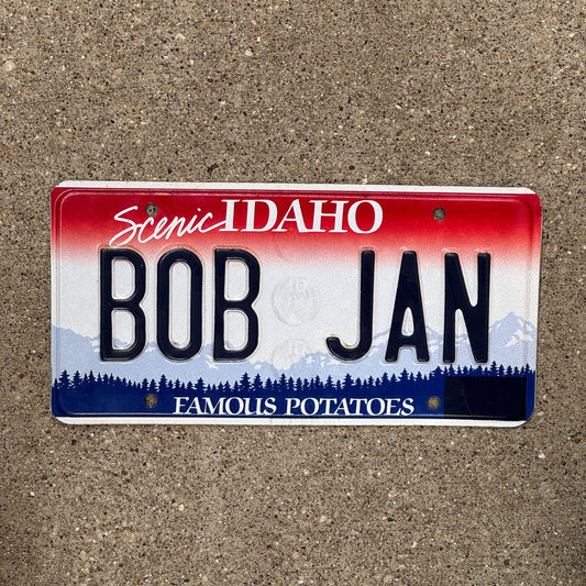 Photo of a 1992 Idaho VANITY License Plate Auto Tag Garage Decor Vintage Names BOB JAN