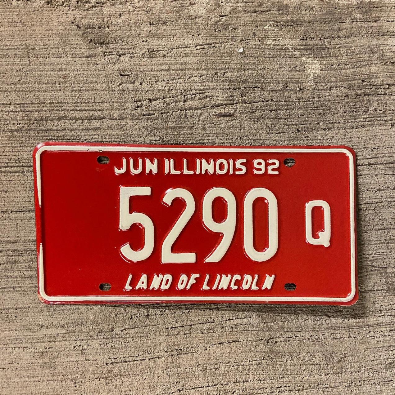 Photo of a 1992 Illinois Truck License Plate Auto Tag Garage Decor Vintage 5290 Q with original patina