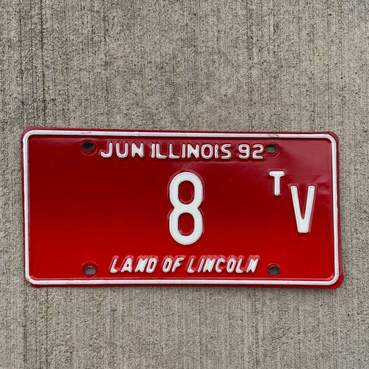 Photo of a 1992 Illinois Truck Tractor License Plate Auto Tag Garage Decor Vintage Low Number Single Digit 8 TV with original patina