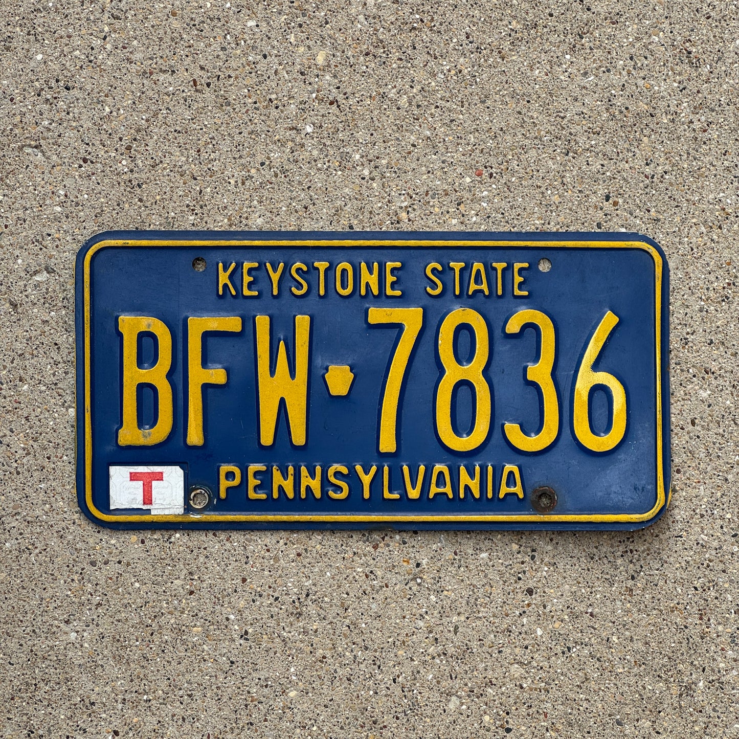 Photo of a 1992 Pennsylvania License Plate Auto Tag Garage Decor Vintage BFW 7836 with original patina