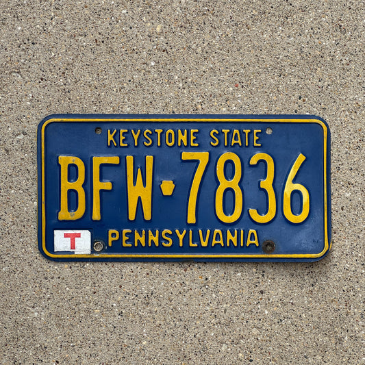 Photo of a 1992 Pennsylvania License Plate Auto Tag Garage Decor Vintage BFW 7836 with original patina