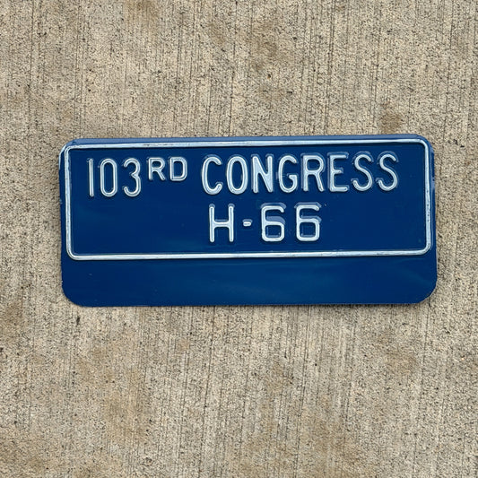 Photo of a 1993 103rd Congress Washington DC License Plate Topper Auto Tag Garage Decor Vintage
 Bill Clinton Years H 66 with original patina