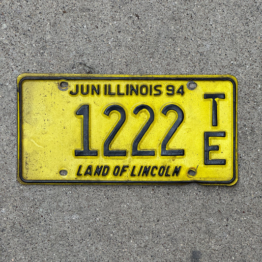 Photo of a 1993 1994 Illinois Trailer License Plate Auto Tag Garage Decor Vintage Repeat Repeating 1222 TE with original patina