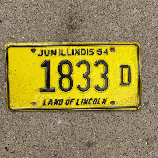 Photo of a 1993 1994 Illinois Truck License Plate Auto Tag 1 Vintage Garage 1833 D with original patina
