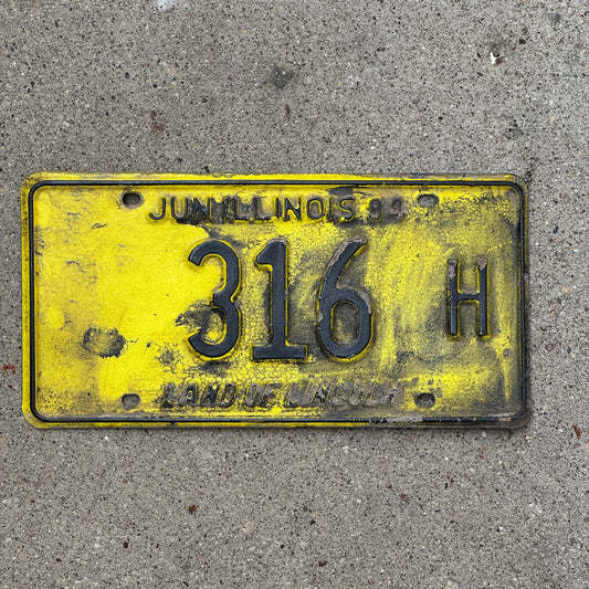 Photo of a 1993 1994 Illinois Truck License Plate Auto Tag Garage Decor Vintage Low Number Three Digit 316 H with original patina