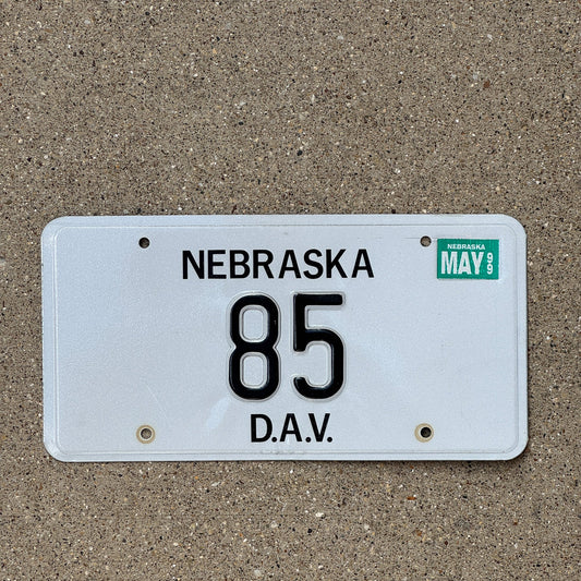 Photo of a 1993 1995 Nebraska Disabled Veteran License Plate Auto Tag Garage Decor Vintage Low Number Two Digit 85