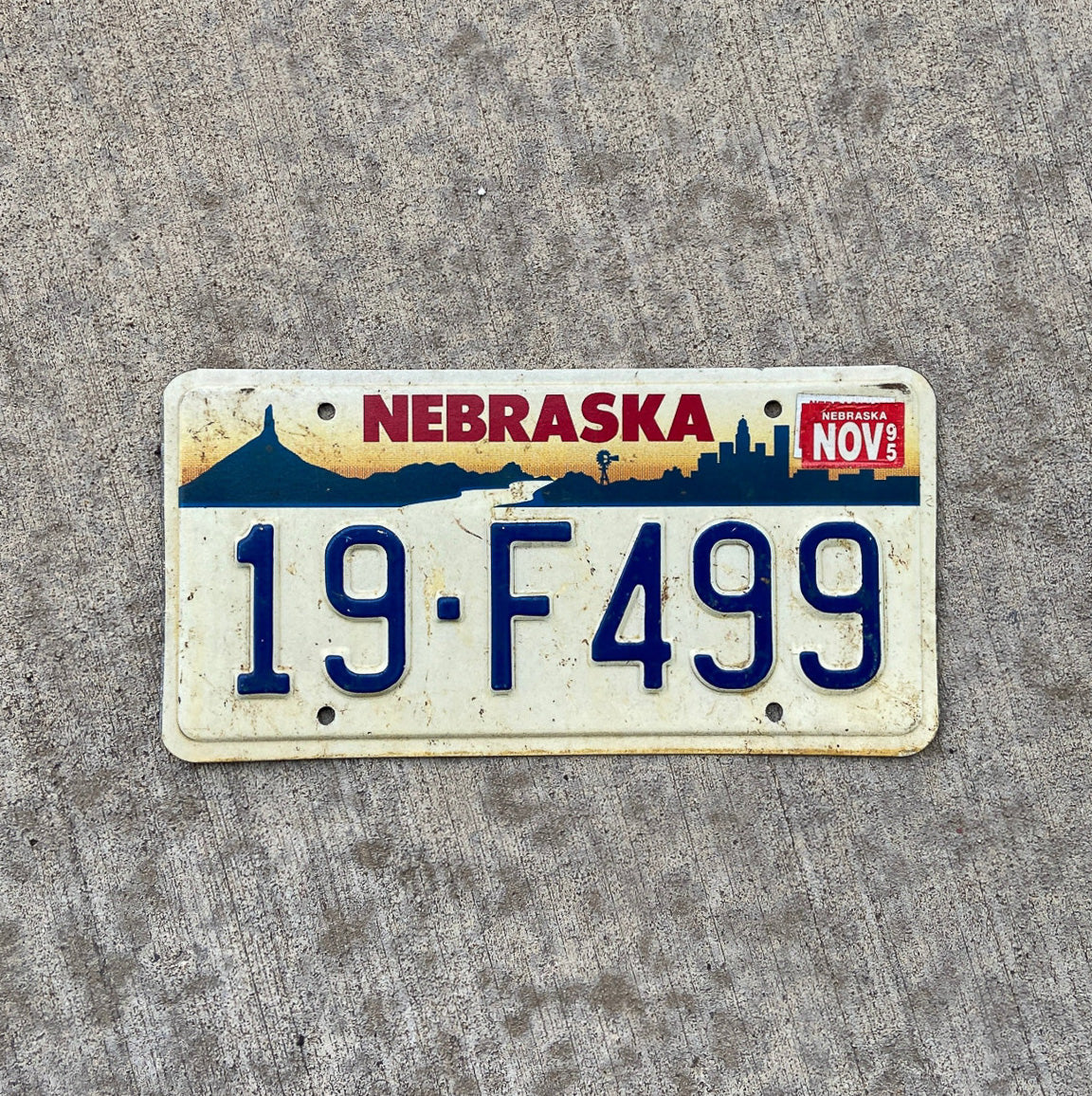 Photo of a 1993 1995 Nebraska License Plate Auto Tag Garage Decor Vintage 19 F499 with original patina