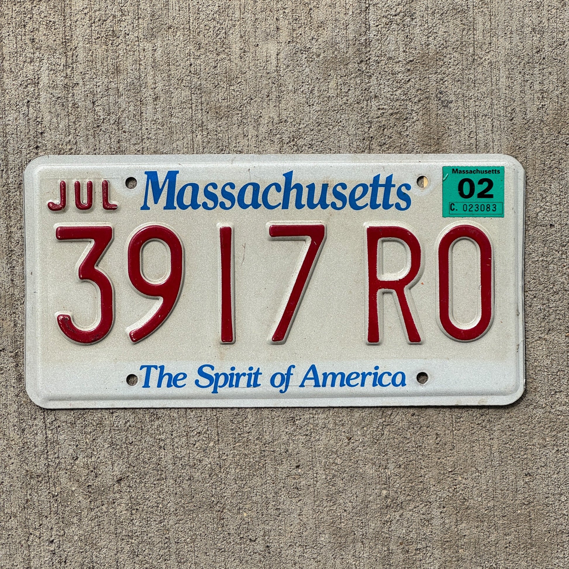 Photo of a 1993 2002 Massachusetts License Plate Auto Tag Garage Decor Vintage 3917 RO