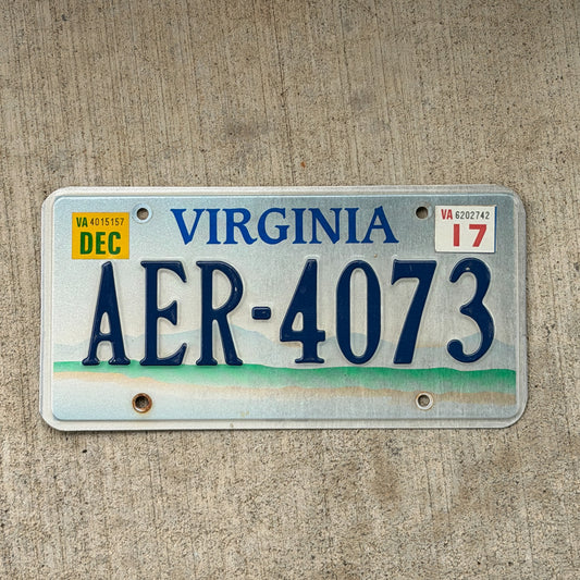 Photo of a 1993 2017 Virginia Graphic / Specialty License Plate Auto Tag 1 Vintage Garage Scenic Base AER 4073 with original patina
