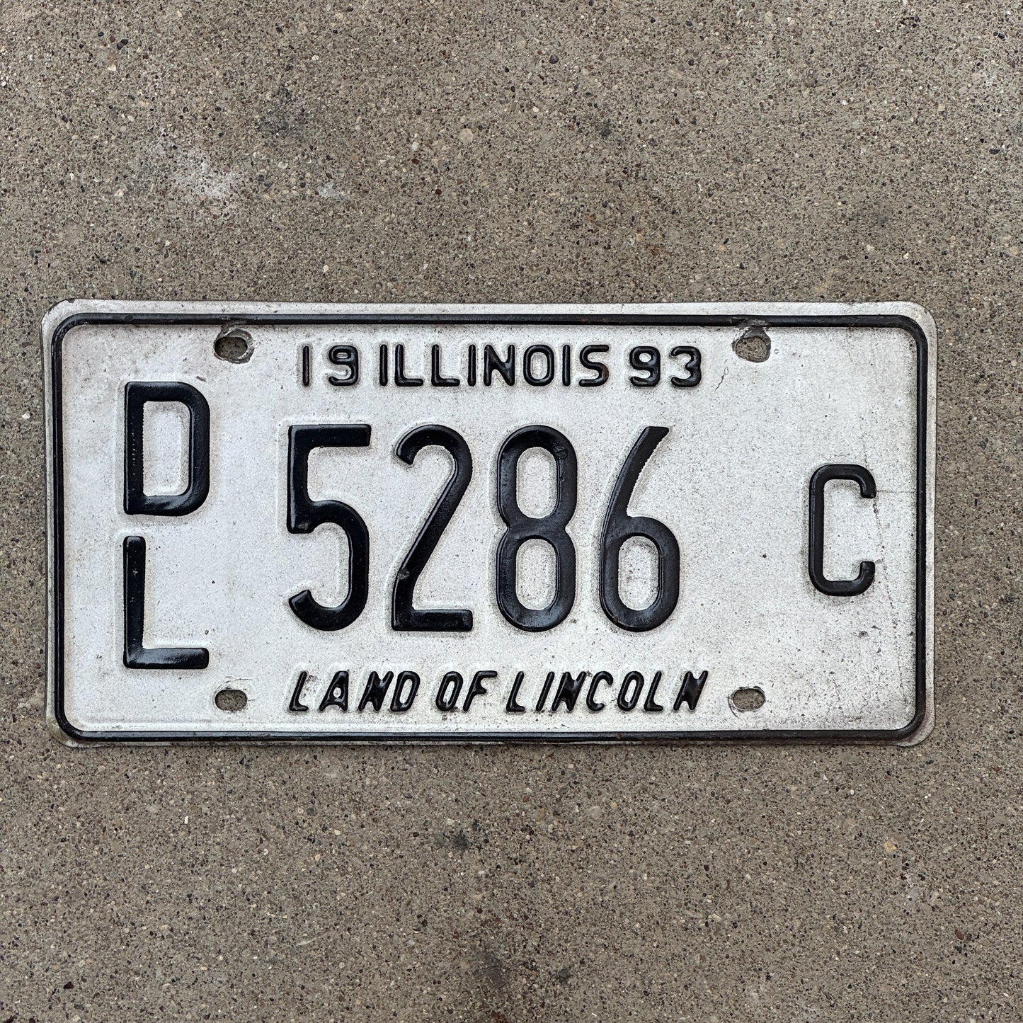 Photo of a 1993 Illinois Dealer License Plate Auto Tag 1 Vintage Garage 5286 C with original patina