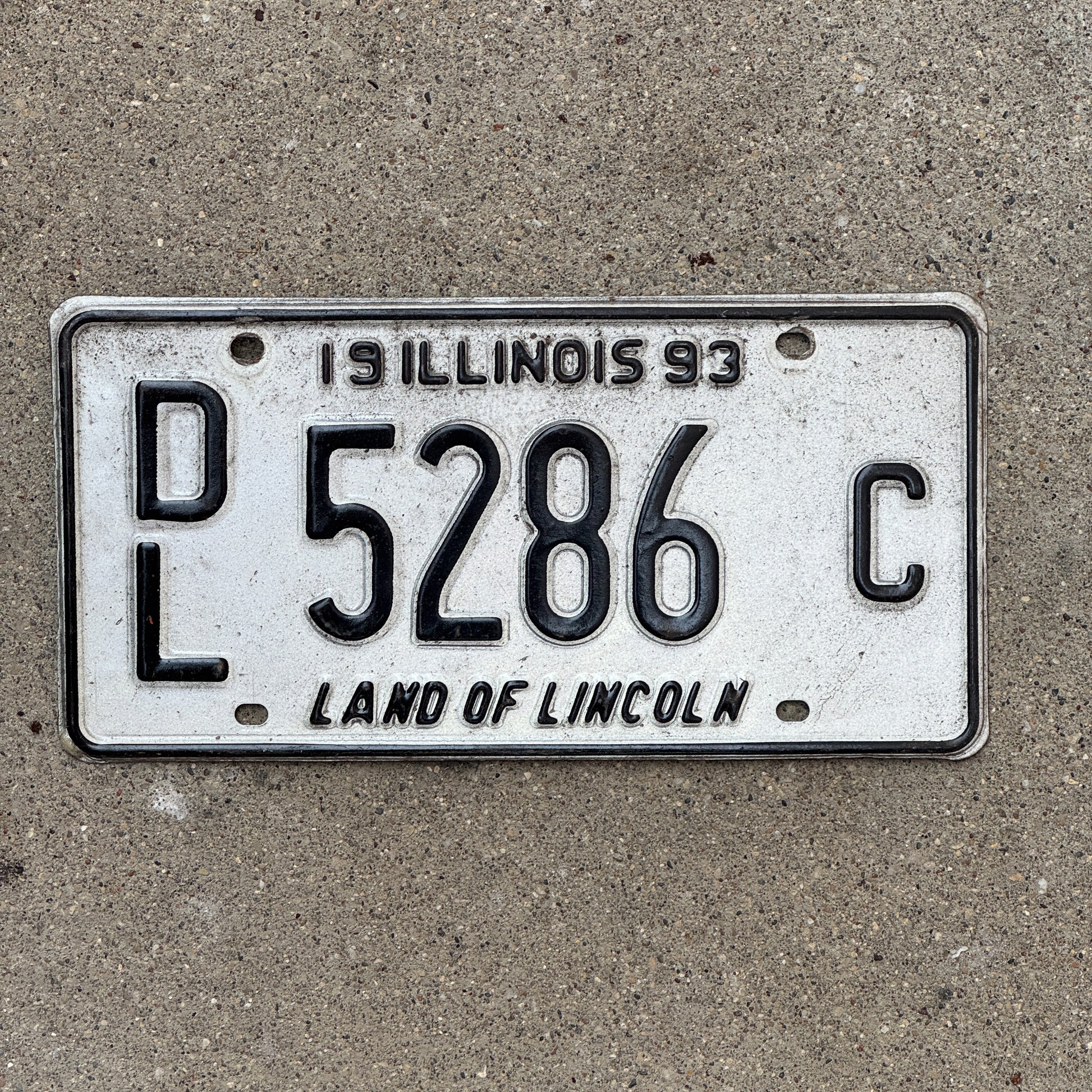 Photo of a 1993 Illinois Dealer License Plate Auto Tag 2 Vintage Garage 5286 C with original patina