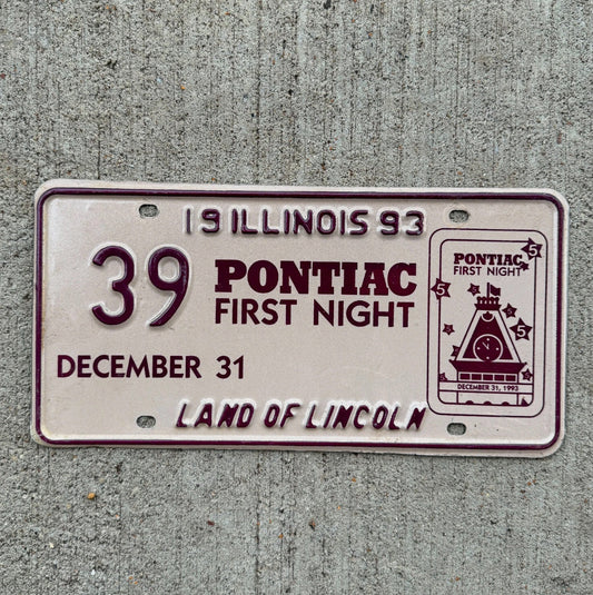 Photo of a 1993 Illinois Event License Plate Auto Tag Garage Decor Pontiac New Years Eve 39