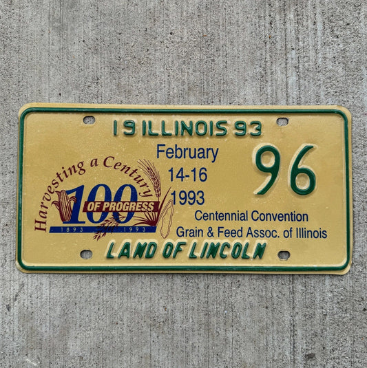 Photo of a 1993 Illinois Event License Plate Auto Tag Grain Feed Association Farming 96