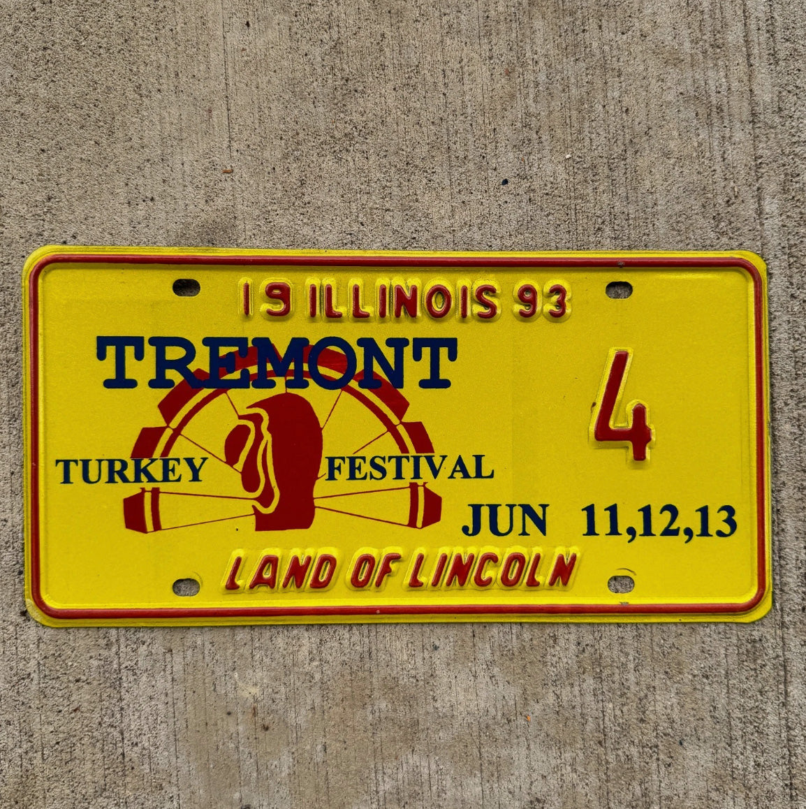 Photo of a 1993 Illinois Event License Plate Tag 2 Tremont Turkey Festival Thanksgiving Decor 4