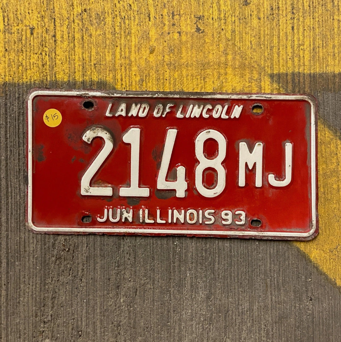 Photo of a 1993 Illinois Mileage Tax License Plate Auto Tag Garage Decor Vintage 2148 MJ