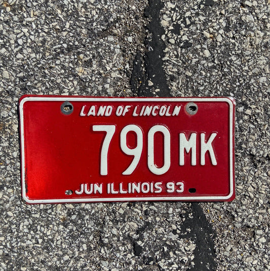 Photo of a 1993 Illinois Truck Mileage Tax License Plate Auto Tag 1 Garage Decor Low Number 790 MK