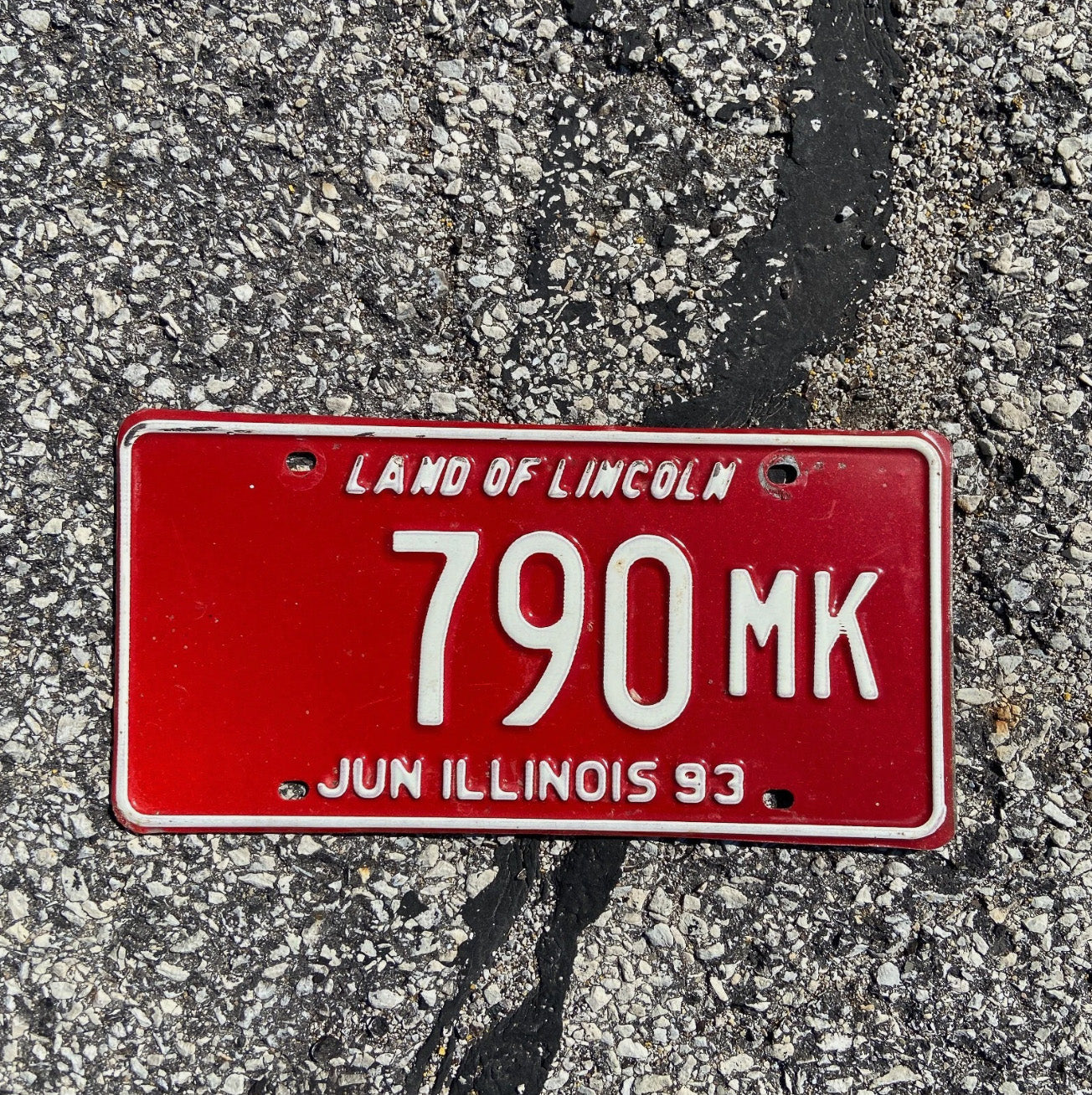 Photo of a 1993 Illinois Truck Mileage Tax License Plate Auto Tag 2 Garage Decor Low Number 790 MK