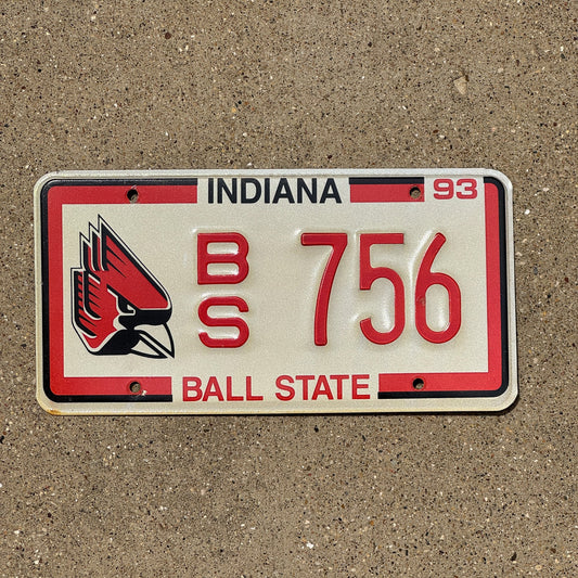 Photo of a 1993 Indiana Graphic / Specialty License Plate Auto Tag Garage Decor Vintage Ball State University BS 756