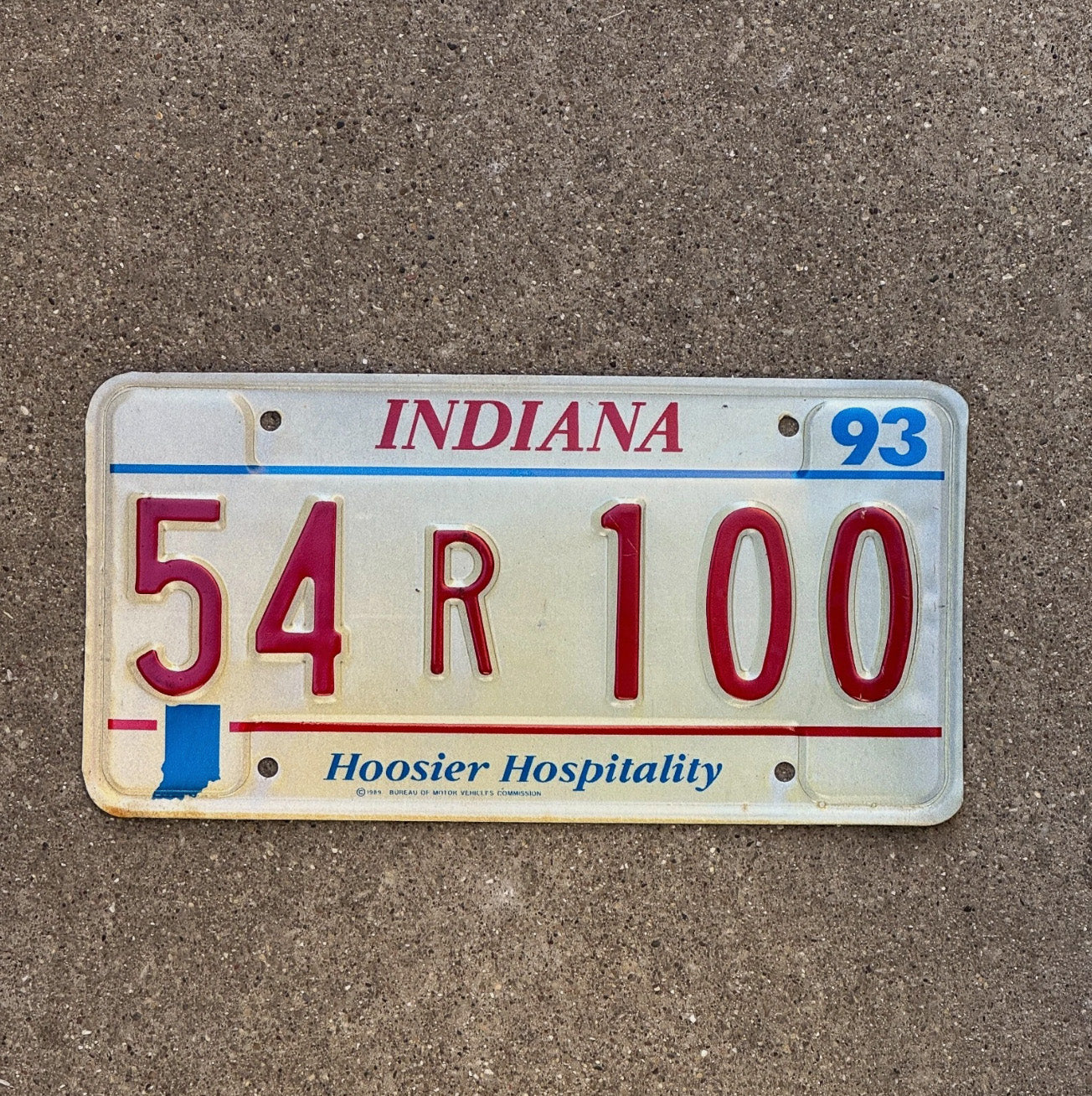 Photo of a 1993 Indiana License Plate Auto Tag Garage Decor 54 R 100