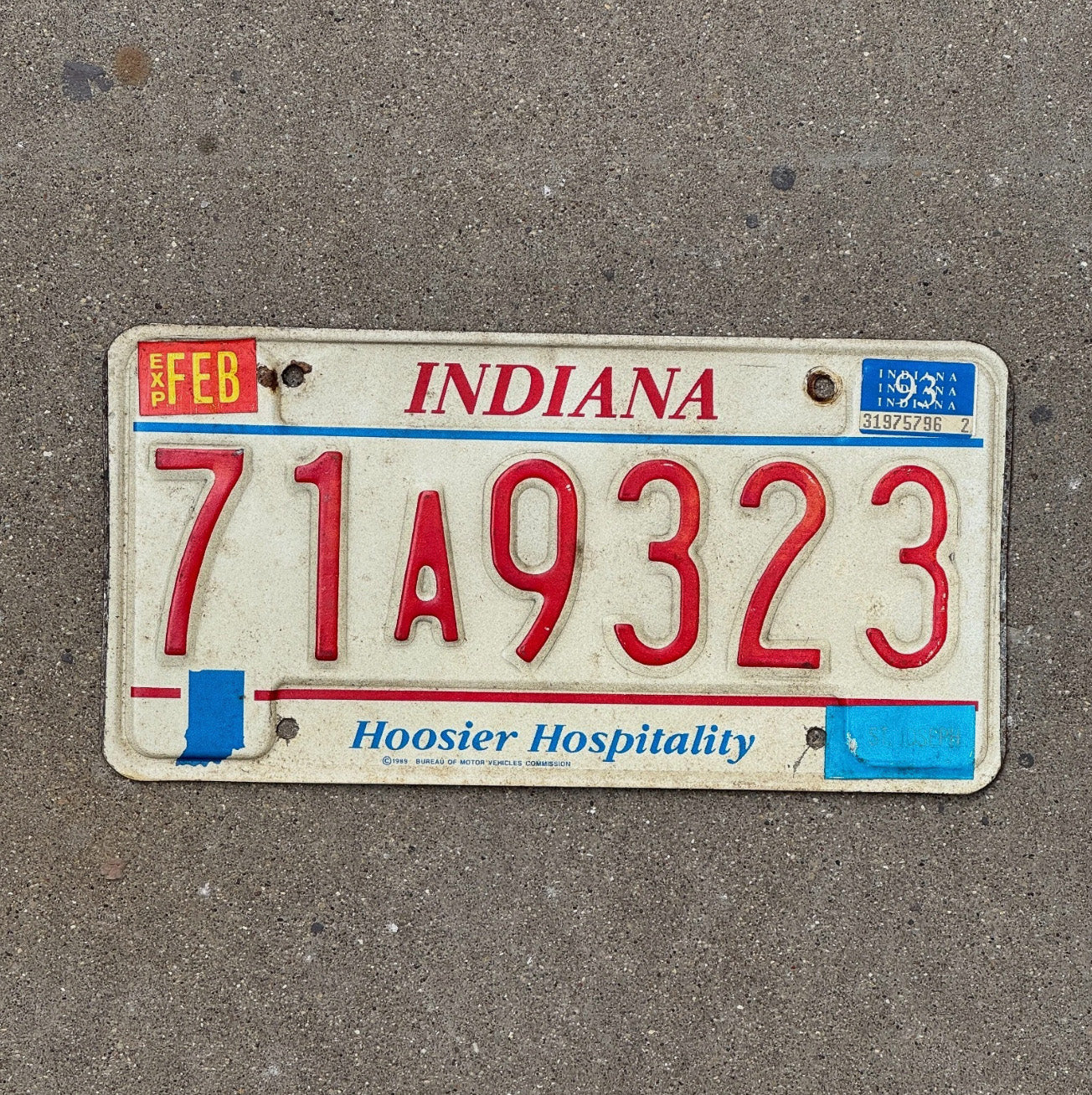 Photo of a 1993 Indiana License Plate Auto Tag Garage Decor 71 A 9323