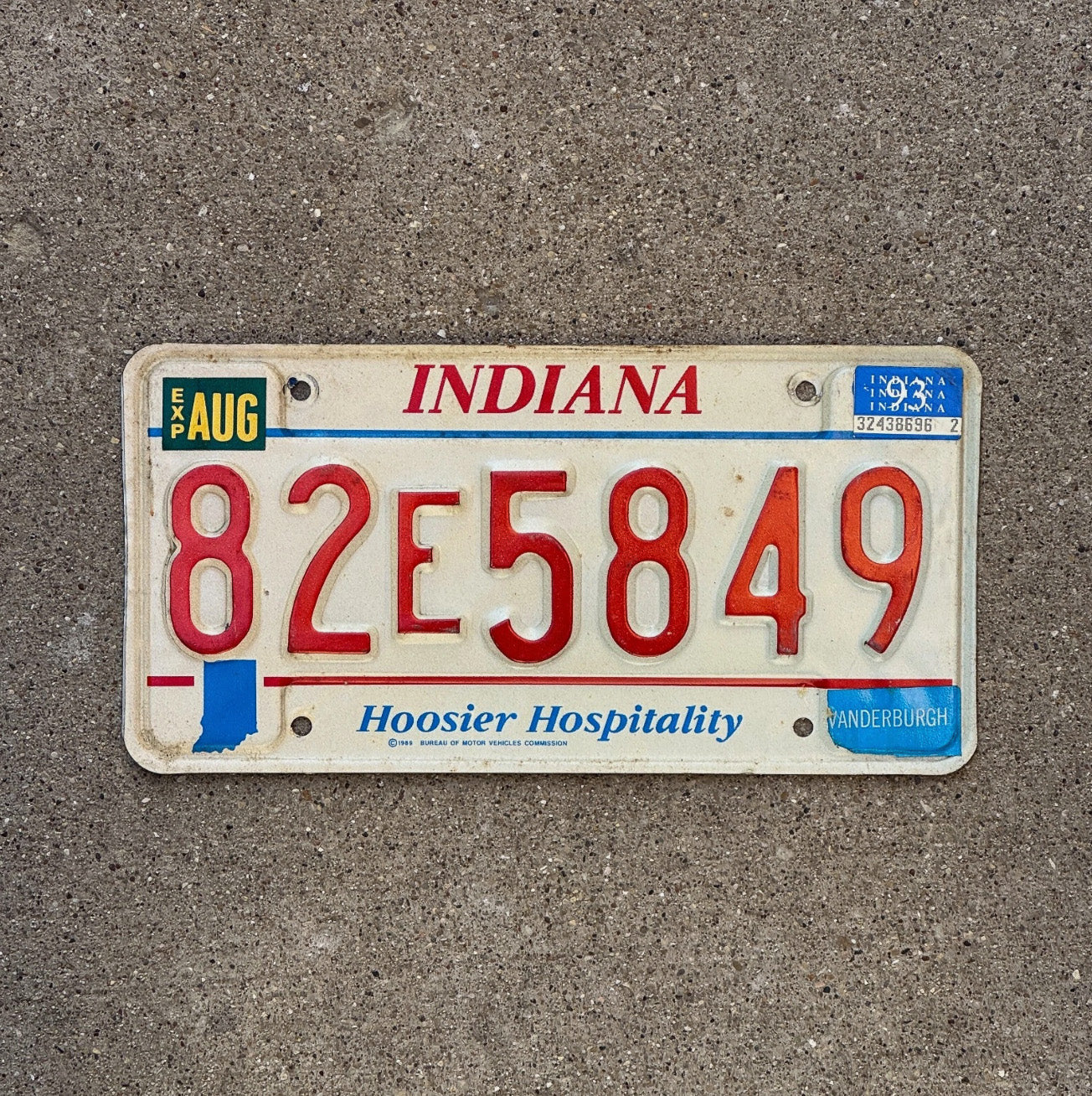 Photo of a 1993 Indiana License Plate Auto Tag Garage Decor 82 E 5849
