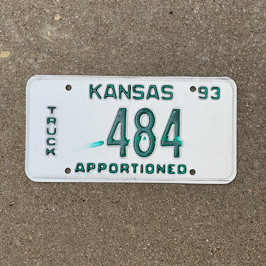 Photo of a 1993 Kansas Apportioned Truck Error License Plate Auto Tag Garage Decor Vintage Misprint 484