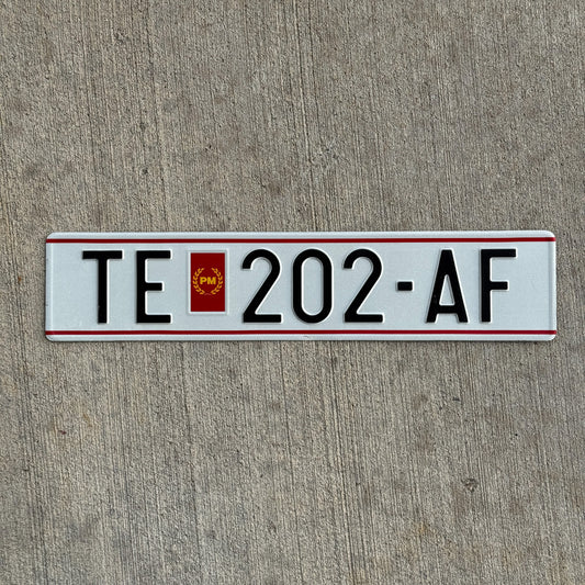 Photo of a 1993 Macedonia License Plate Auto Tag Garage Decor Vintage Tetovo TE 202 AF with original patina