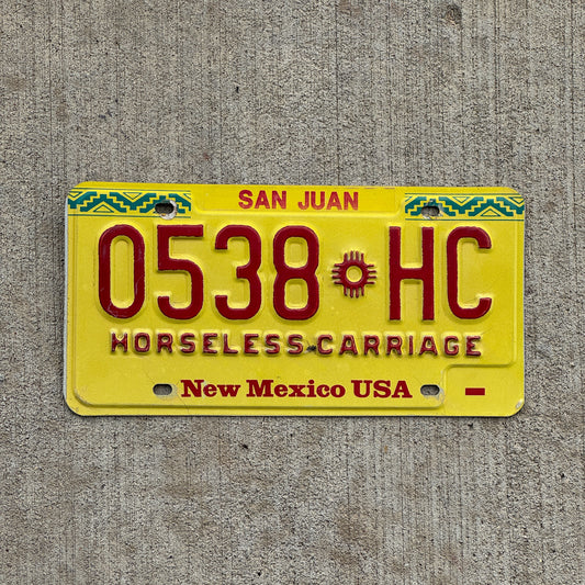 Photo of a 1993 New Mexico Horseless Carriage License Plate Auto Tag Garage Decor Vintage 0538 HC with original patina