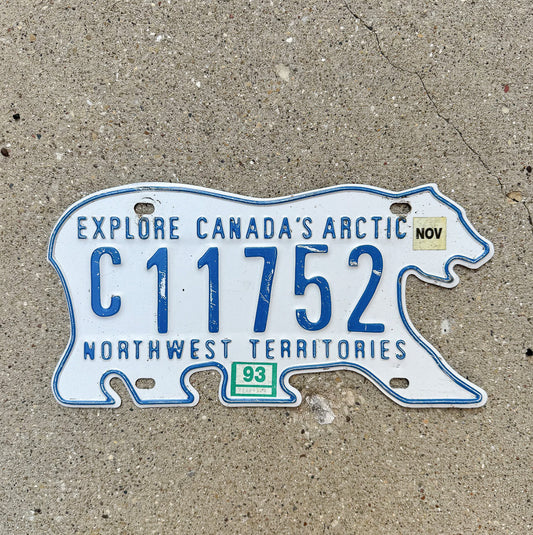 Photo of a 1993 Northwest Territories Commercial License Plate Auto Tag Garage Decor Vintage Polar Bear C 11752 with original patina