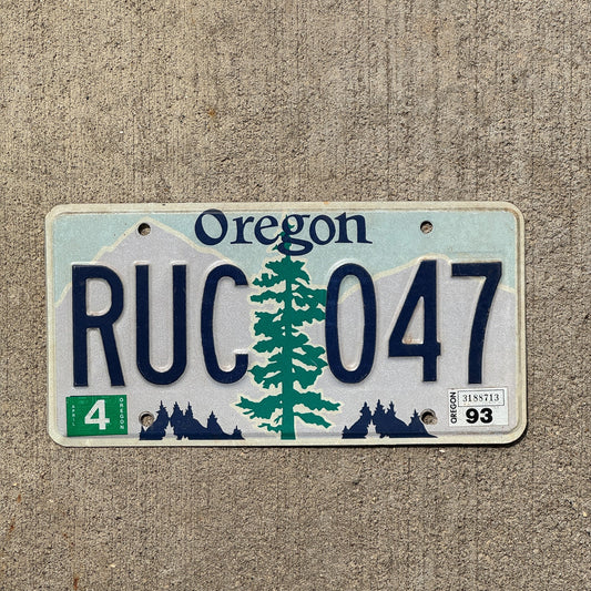 Photo of a 1993 Oregon License Plate Auto Tag Garage Decor Vintage RUC 047