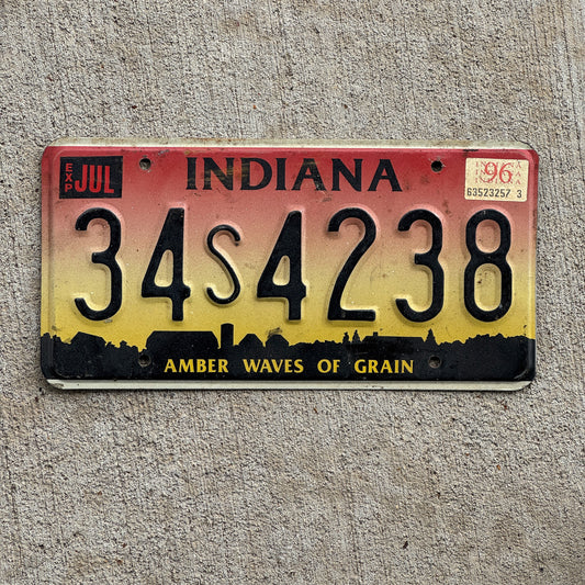 Photo of a 1994 1996 Indiana License Plate Auto Tag Garage Decor Vintage 34 S 4238 with original patina