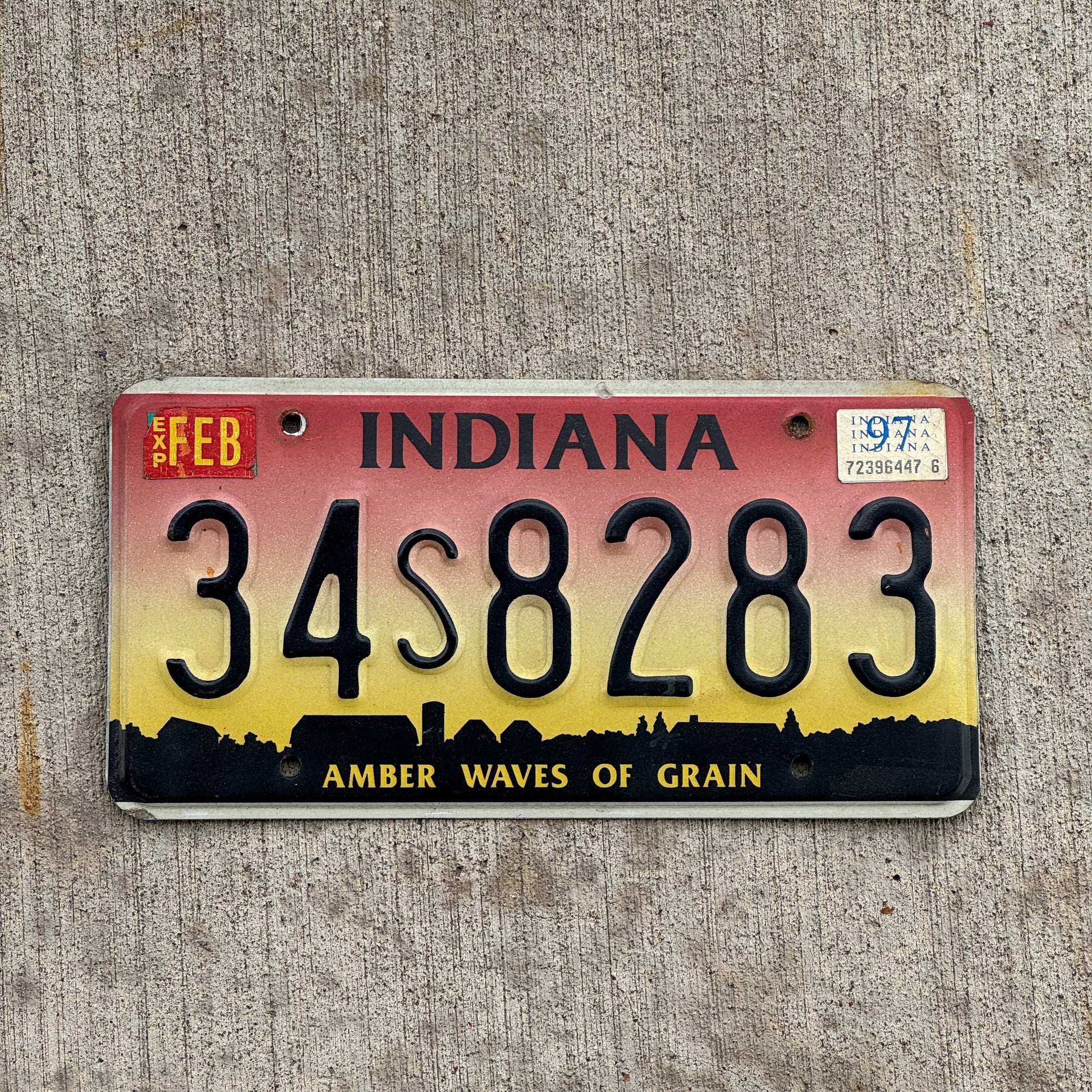 Photo of a 1994 1997 Indiana License Plate Auto Tag Garage Decor Vintage 34 S 8283 with original patina