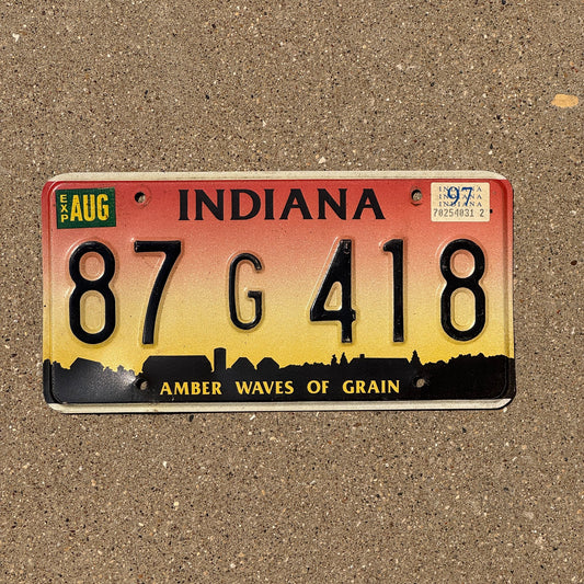 Photo of a 1994 1997 Indiana License Plate Auto Tag Garage Decor Vintage Waves of Grain 87 G 418