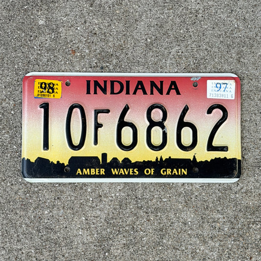 Photo of a 1994 1998 Indiana License Plate Auto Tag Garage Decor Vintage 10 F 6862 with original patina