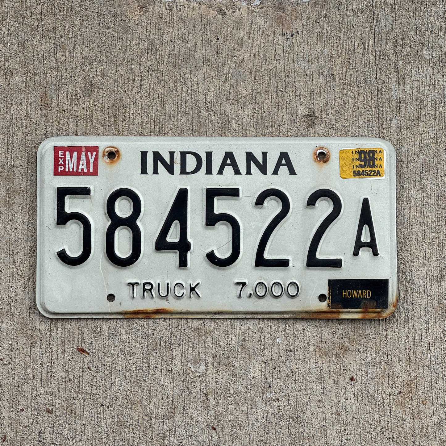 Photo of a 1994 1998 Indiana Truck License Plate Auto Tag Garage Decor Vintage 584522 A with original patina