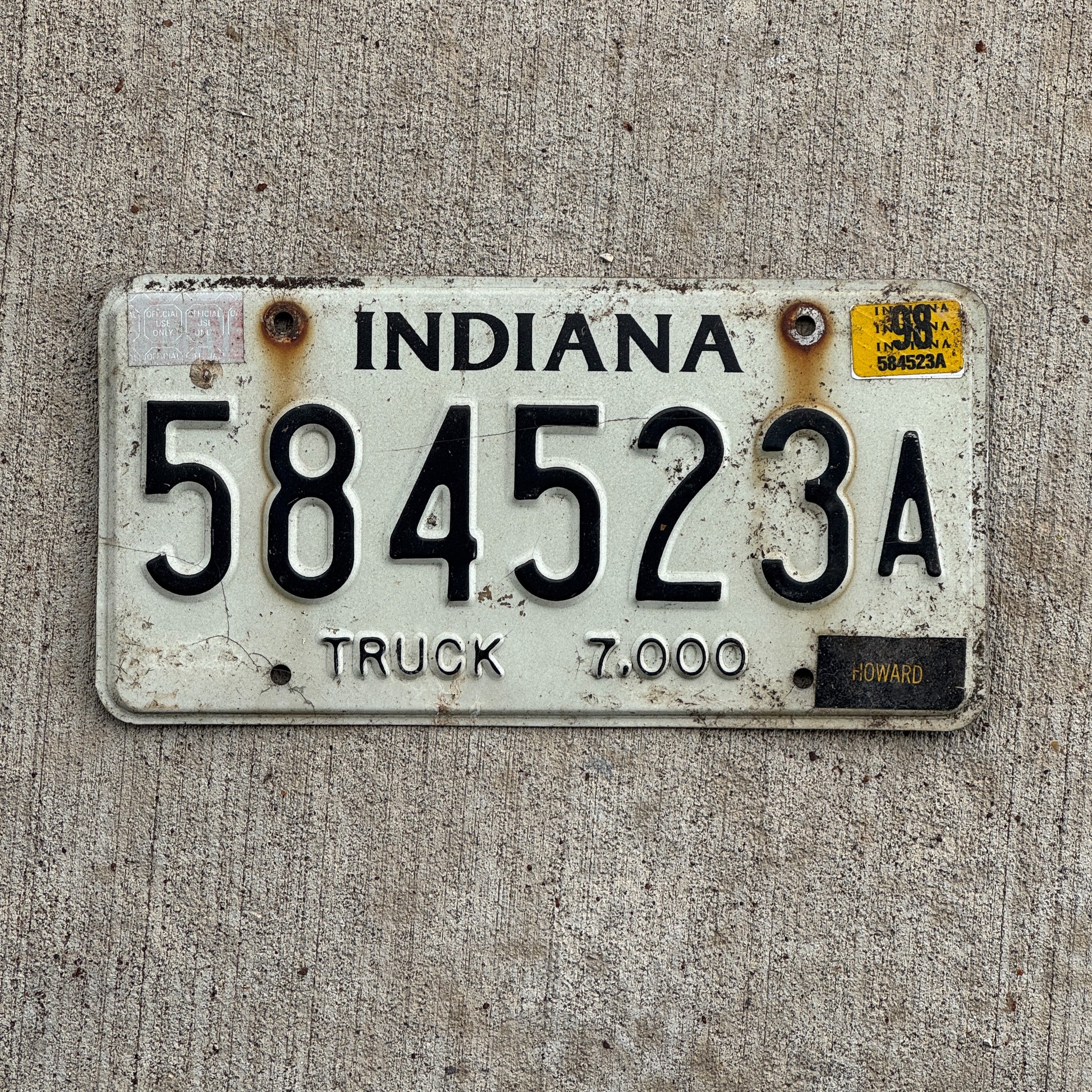 Photo of a 1994 1998 Indiana Truck License Plate Auto Tag Garage Decor Vintage 584523 A with original patina