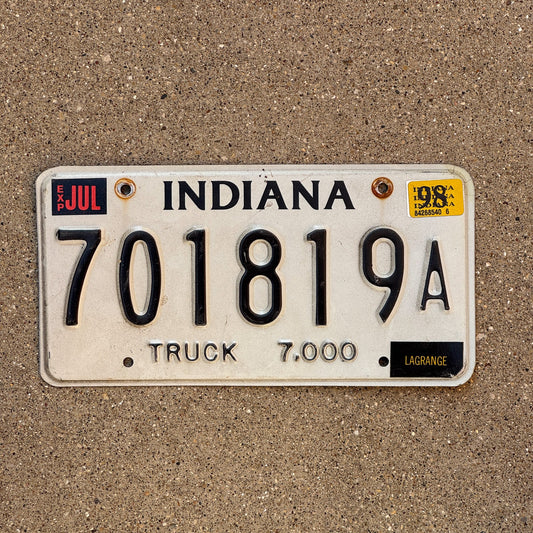Photo of a 1994 1998 Indiana Truck License Plate Auto Tag Garage Decor Vintage 701819 A