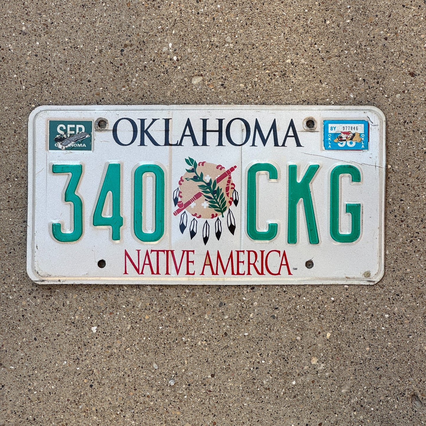 Photo of a 1994 1998 Oklahoma License Plate Auto Tag Garage Decor Vintage 340 CKG