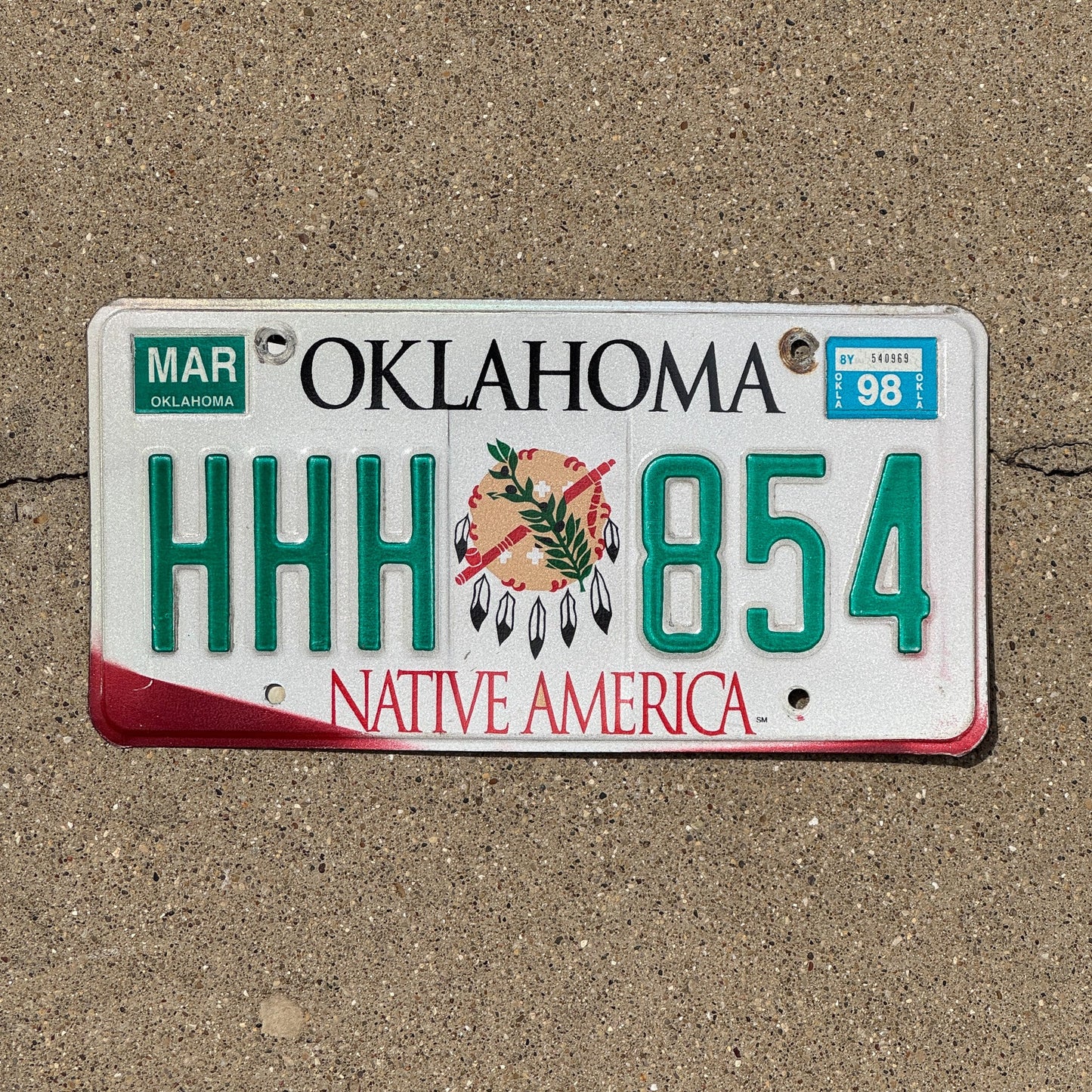 Photo of a 1994 1998 Oklahoma License Plate Auto Tag Garage Decor Vintage Repeat Repeating HHH 854
