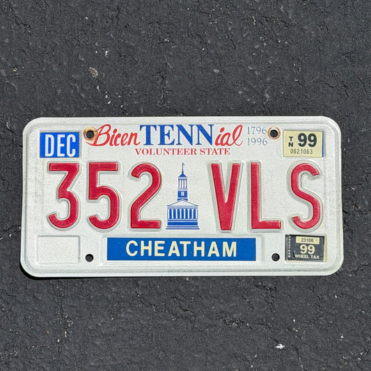 Photo of a 1994 1999 Tennessee License Plate Auto Tag Garage Decor Vintage 352 VLS with original patina