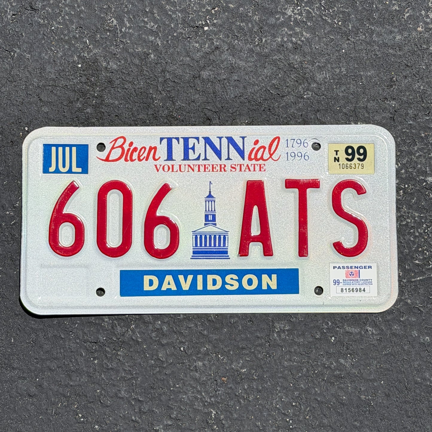 Photo of a 1994 1999 Tennessee License Plate Auto Tag Garage Decor Vintage 606 ATS with original patina