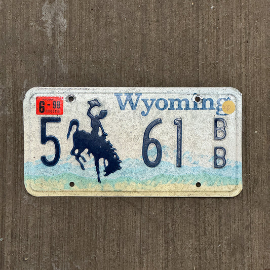 Photo of a 1994 1999 Wyoming License Plate Auto Tag Garage Decor Vintage 5 61 BB with original patina