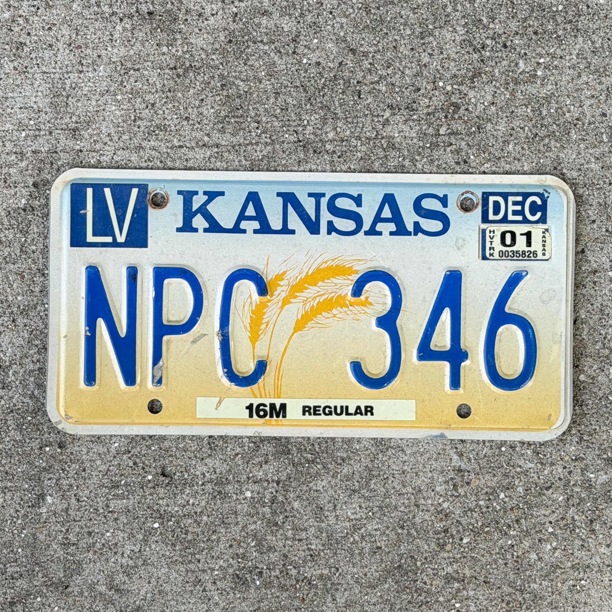 Photo of a 1994 2001 Kansas License Plate Auto Tag Garage Decor Vintage NPC 346 with original patina