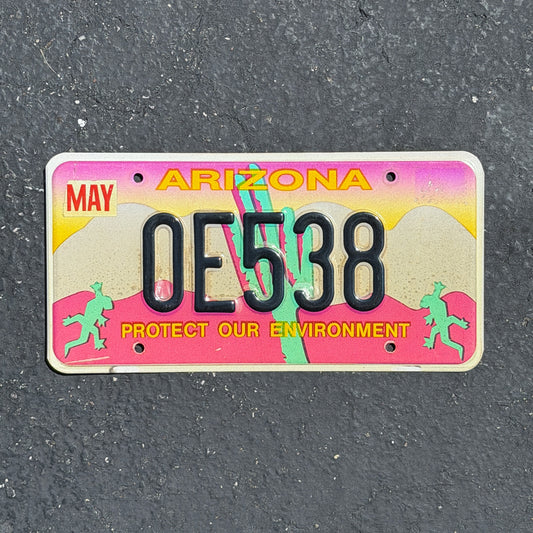 Photo of a 1994 Arizona Graphic / Specialty License Plate Auto Tag Garage Decor Vintage Protect Our Environment 0E 538 with original patina