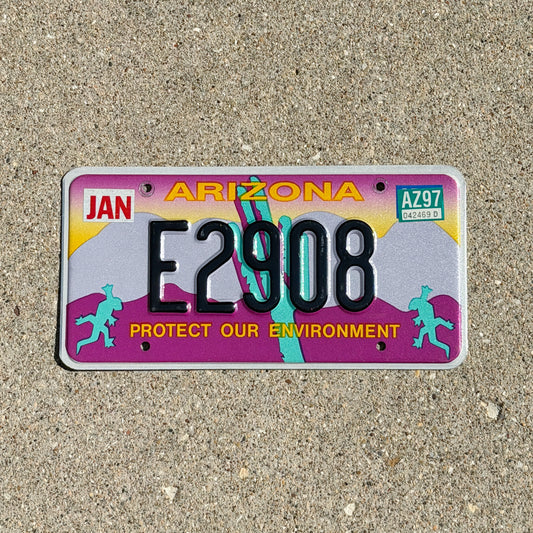 Photo of a 1994 Arizona Graphic / Specialty License Plate Auto Tag Garage Decor Vintage Protect Our Environment E 2908 with original patina