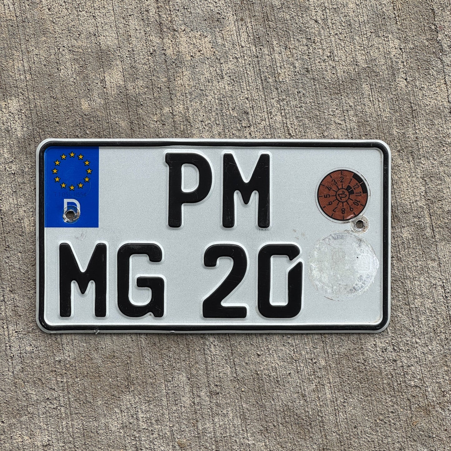 Photo of a 1994 Germany Motorcycle License Plate Auto Tag Garage Decor Vintage PM MG 20 with original patina