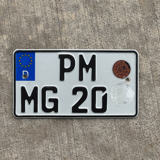 Photo of a 1994 Germany Motorcycle License Plate Auto Tag Garage Decor Vintage PM MG 20 with original patina
