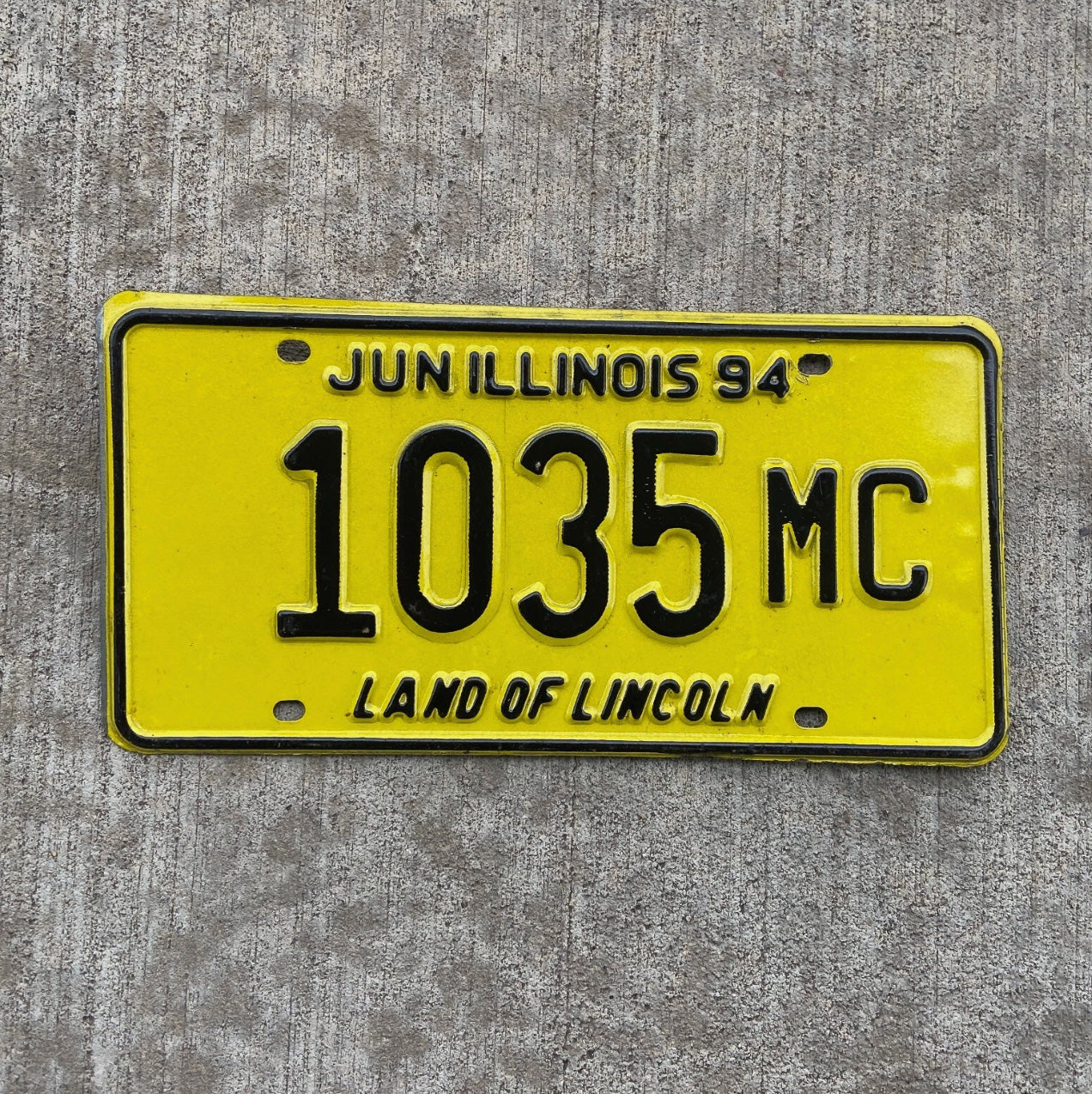 Photo of a 1994 Illinois Medical Carrier License Plate Auto Tag Garage Decor Vintage 1035 MC with original patina