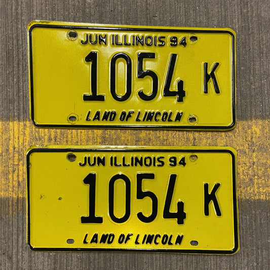 Photo of a 1994 Illinois Truck License Plate Pair Auto Tag Garage Decor Vintage 1054 K with original patina